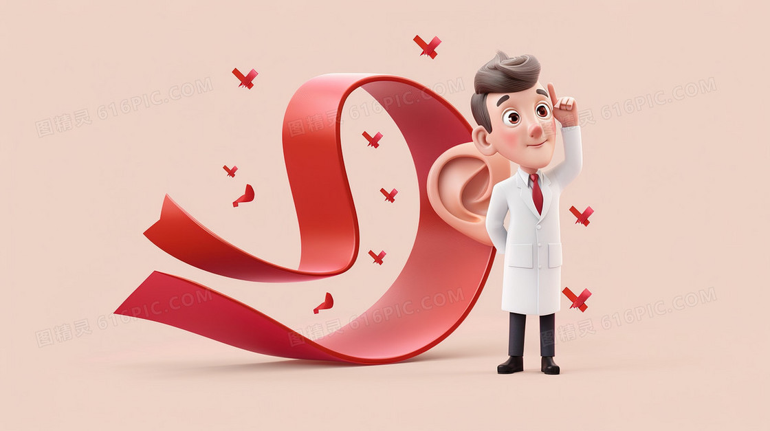医生红丝带爱耳日插画