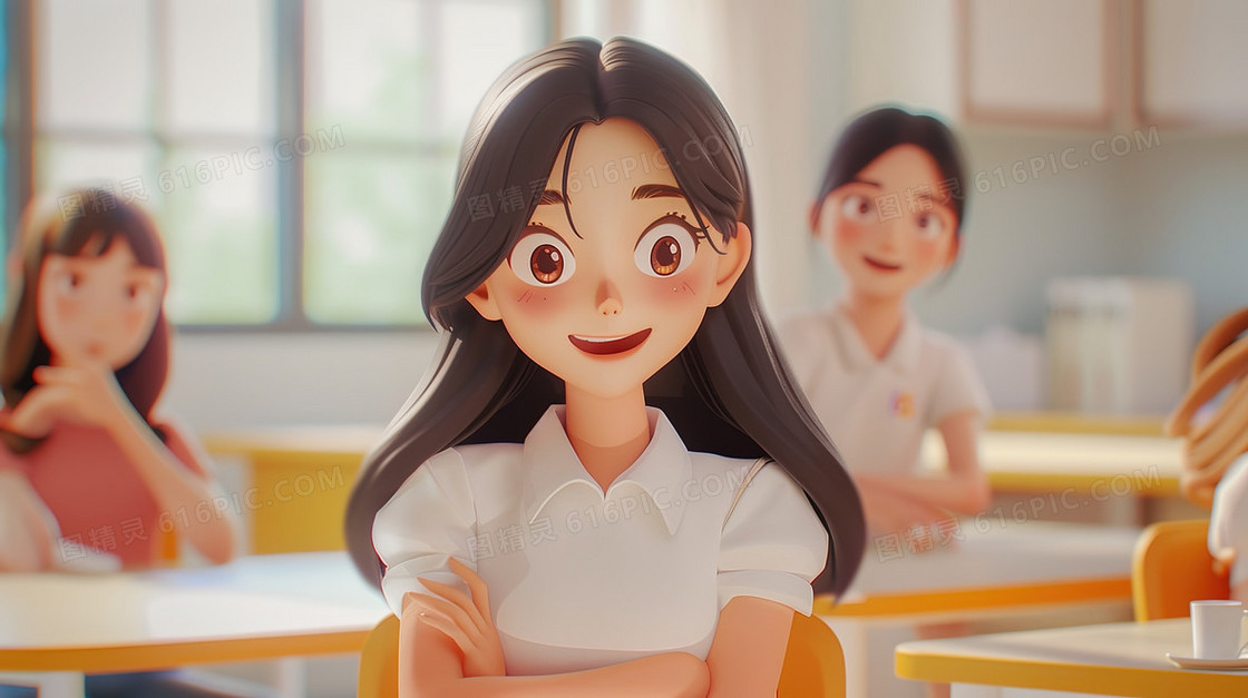 3D卡通学生上课场景插画