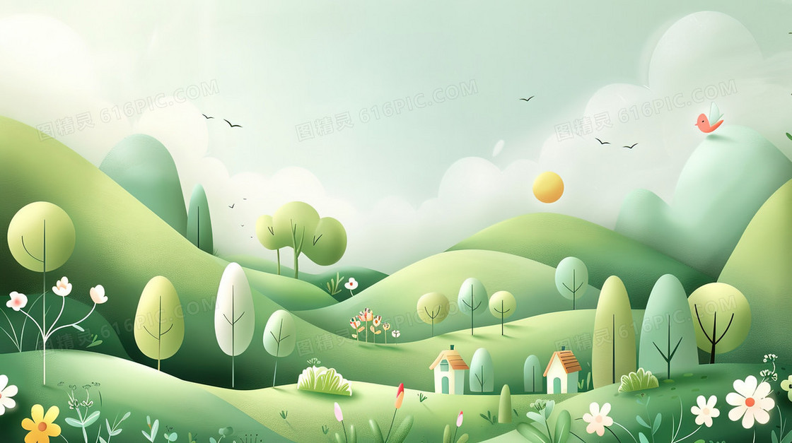 3D童话郊野山林里的小房子插画