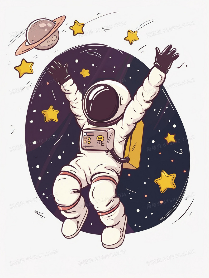 彩色手绘宇航员插画