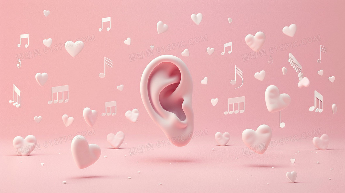 粉色耳朵唯美意境创意插画