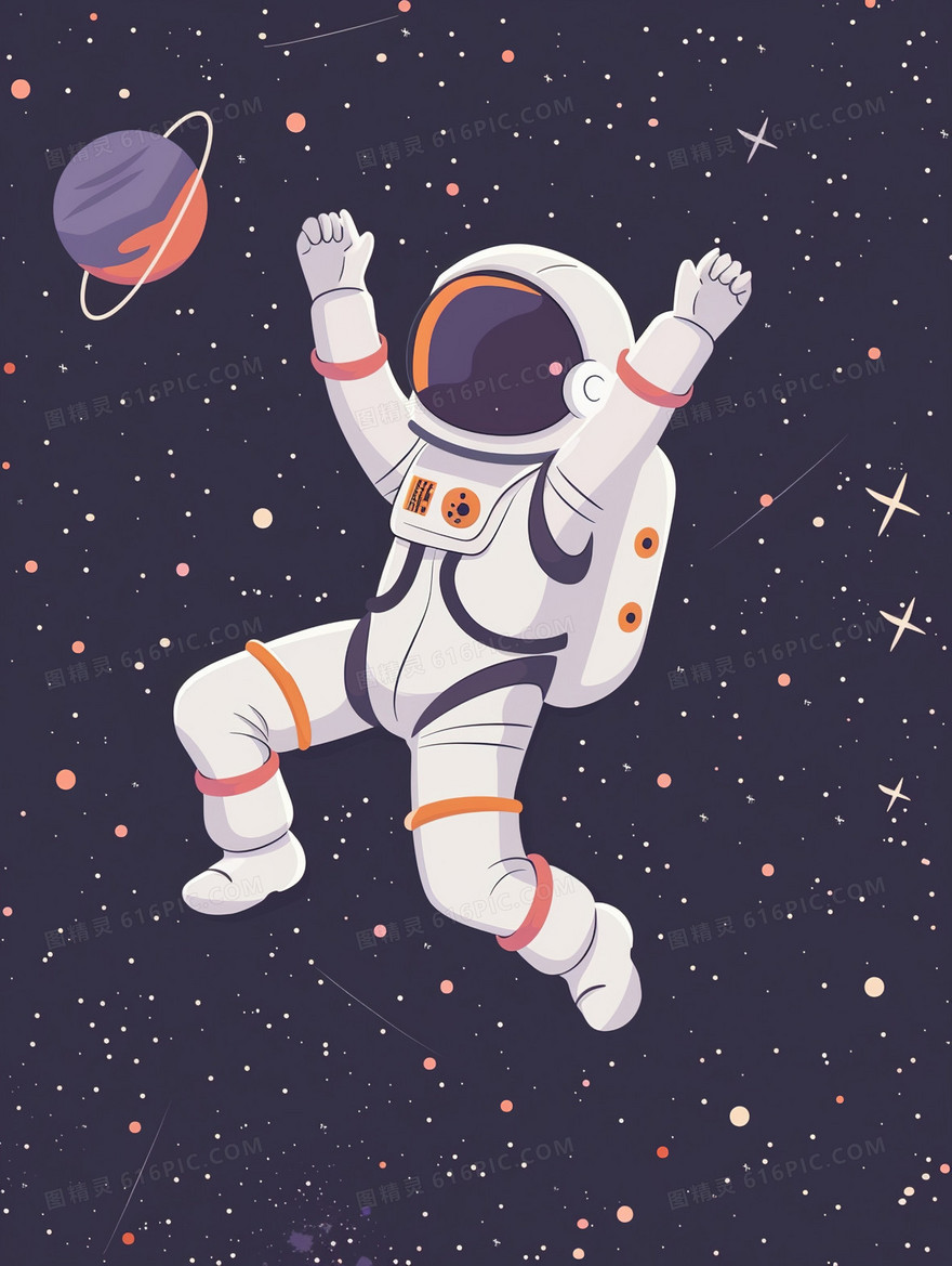 彩色手绘宇航员插画