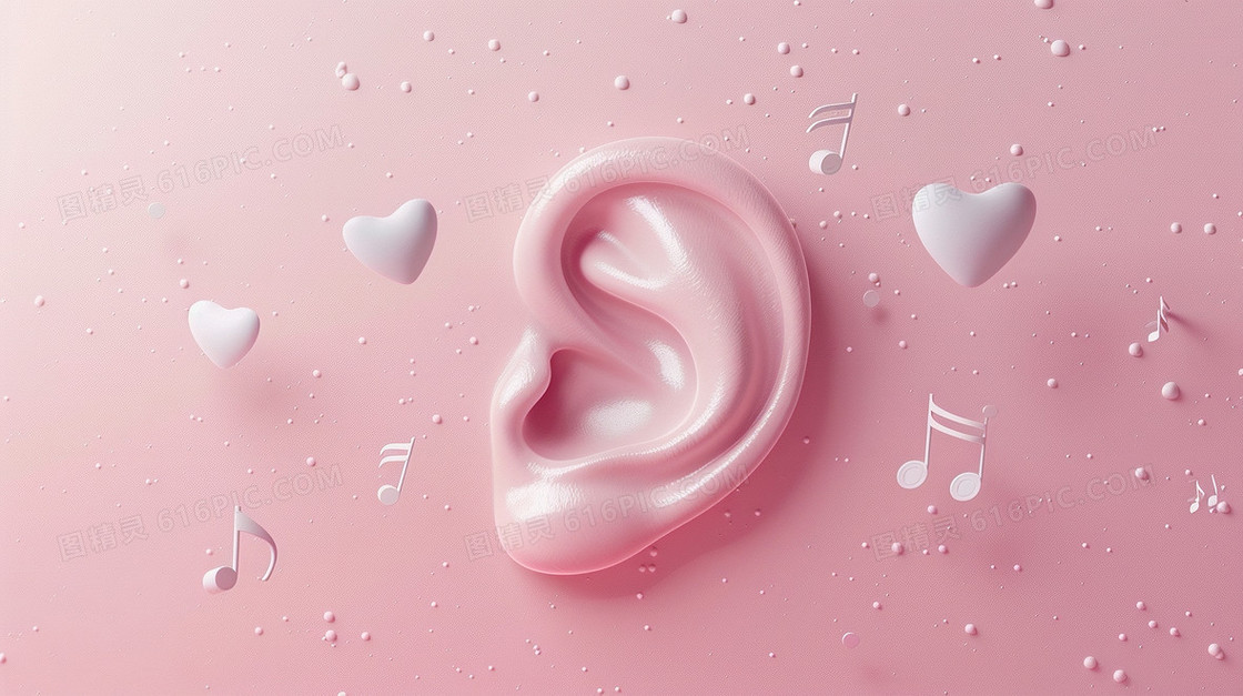 粉色耳朵唯美意境创意插画