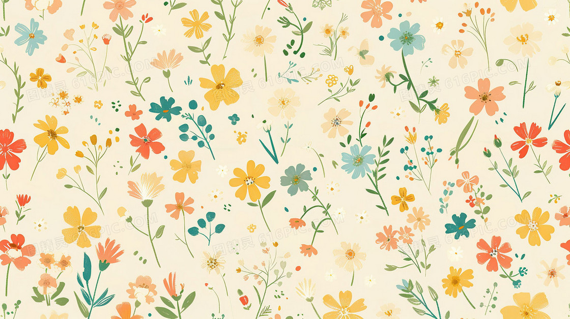 米黄底色的小野花装饰小清新背景