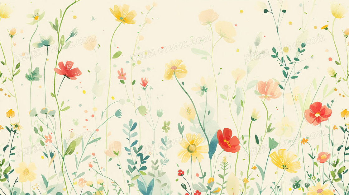 米黄底色的小野花装饰小清新背景