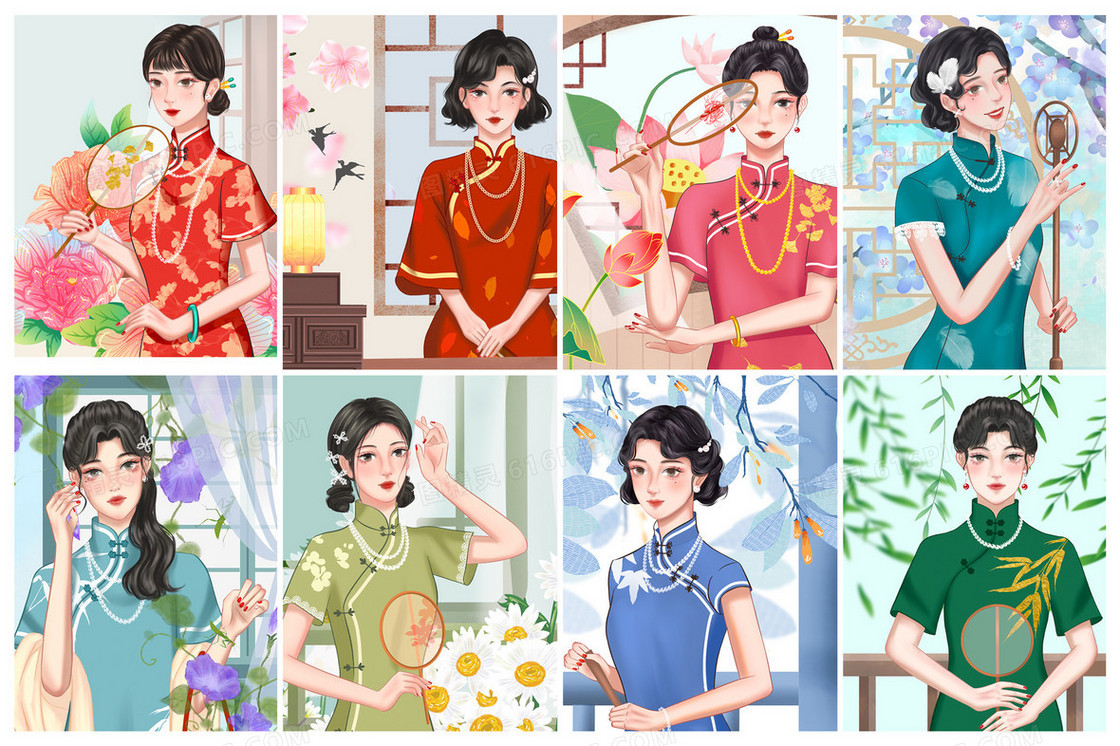旗袍美人系列合集插画