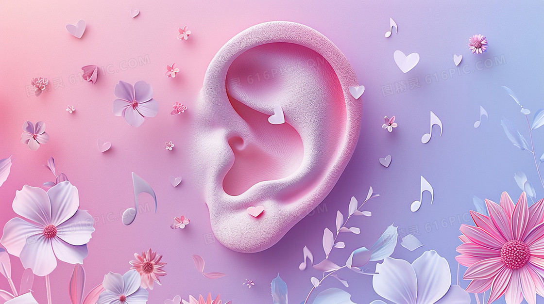 粉色耳朵唯美意境创意插画