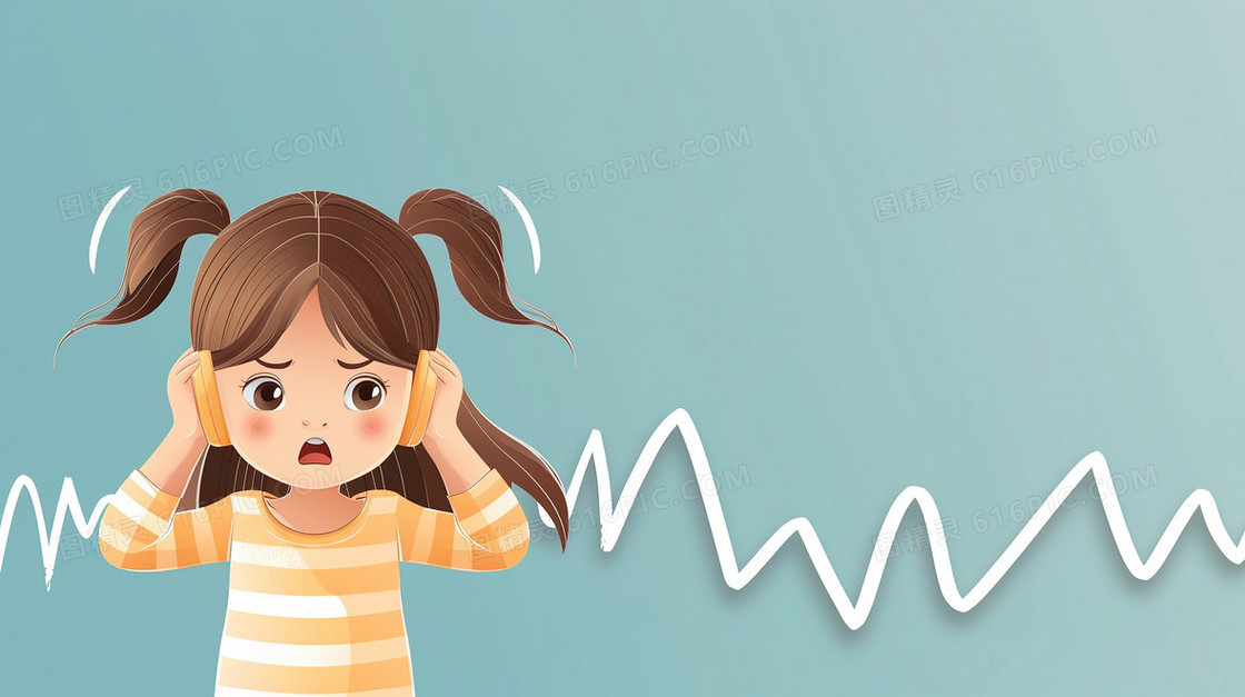 蓝色爱耳日戴耳机听音乐的女孩