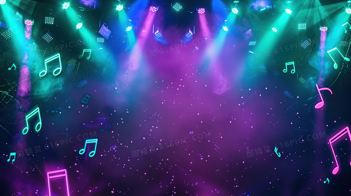 舞台灯光下的音乐符号背景