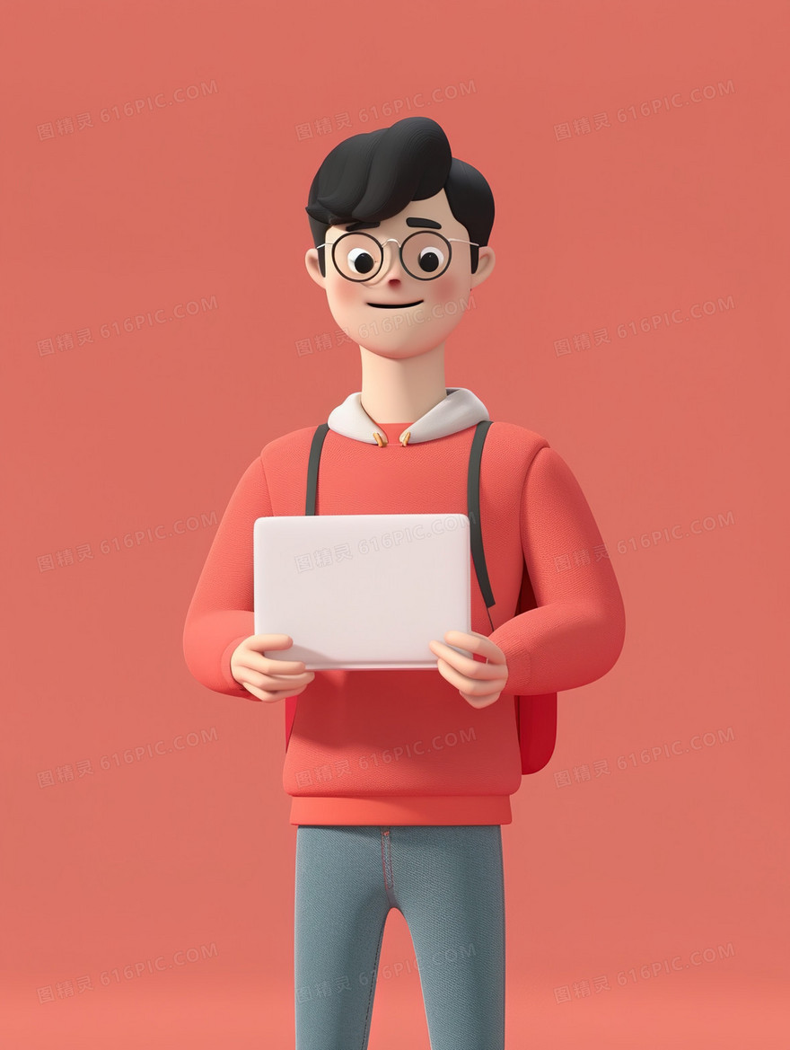 一个拿着一台笔记本电脑的男子插画