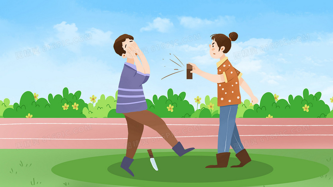 卡通学习防狼喷雾女性自我安全保护插画