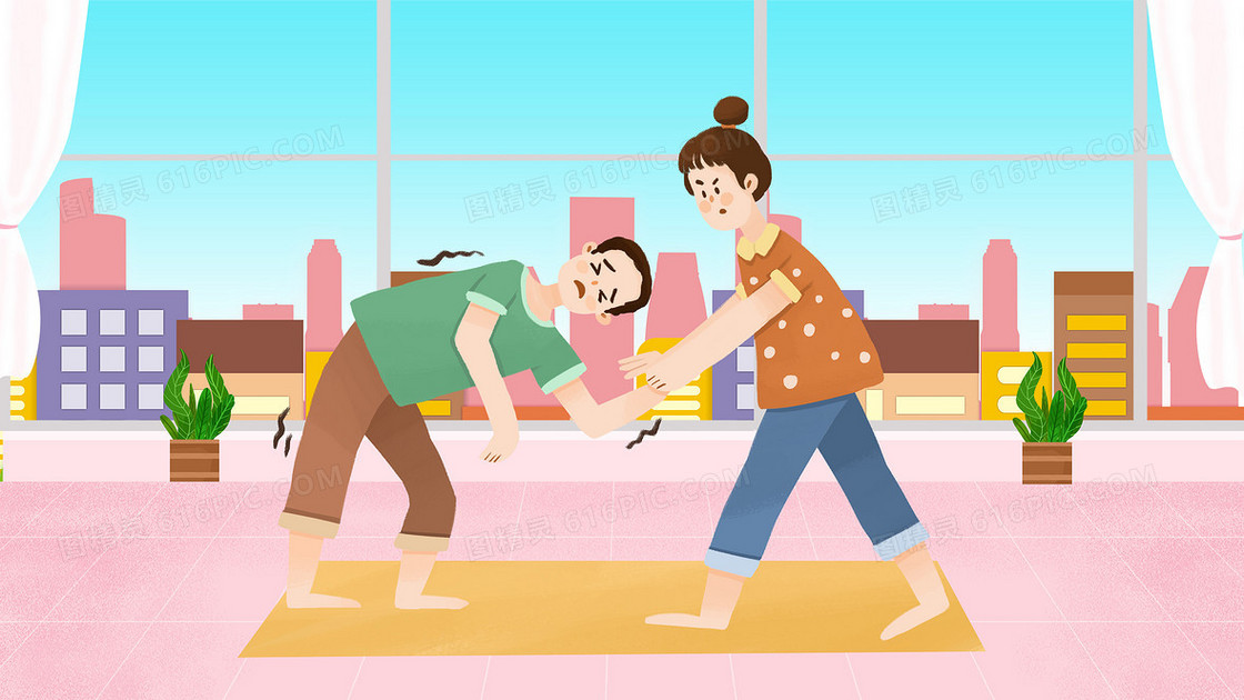 卡通学习防身术女性自身安全保护插画