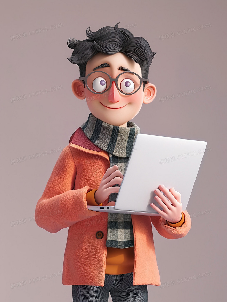 一个拿着一台笔记本电脑的男子插画