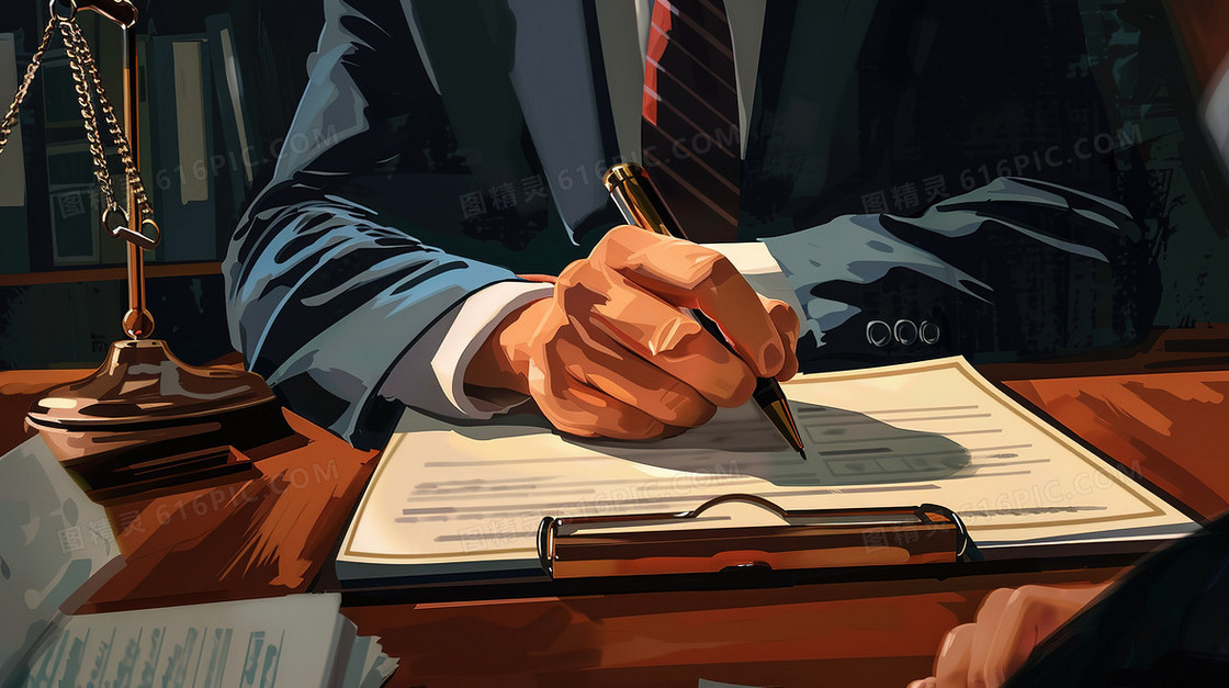 商务人员手动签写文件插画