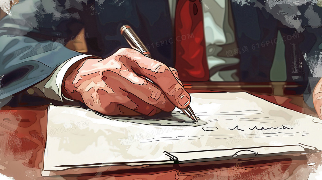 商务人员手动签写文件插画