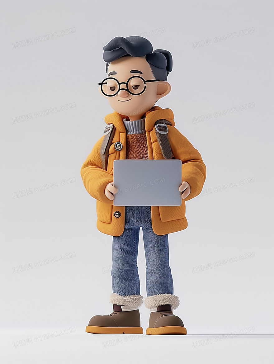 一个拿着一台笔记本电脑的男子插画