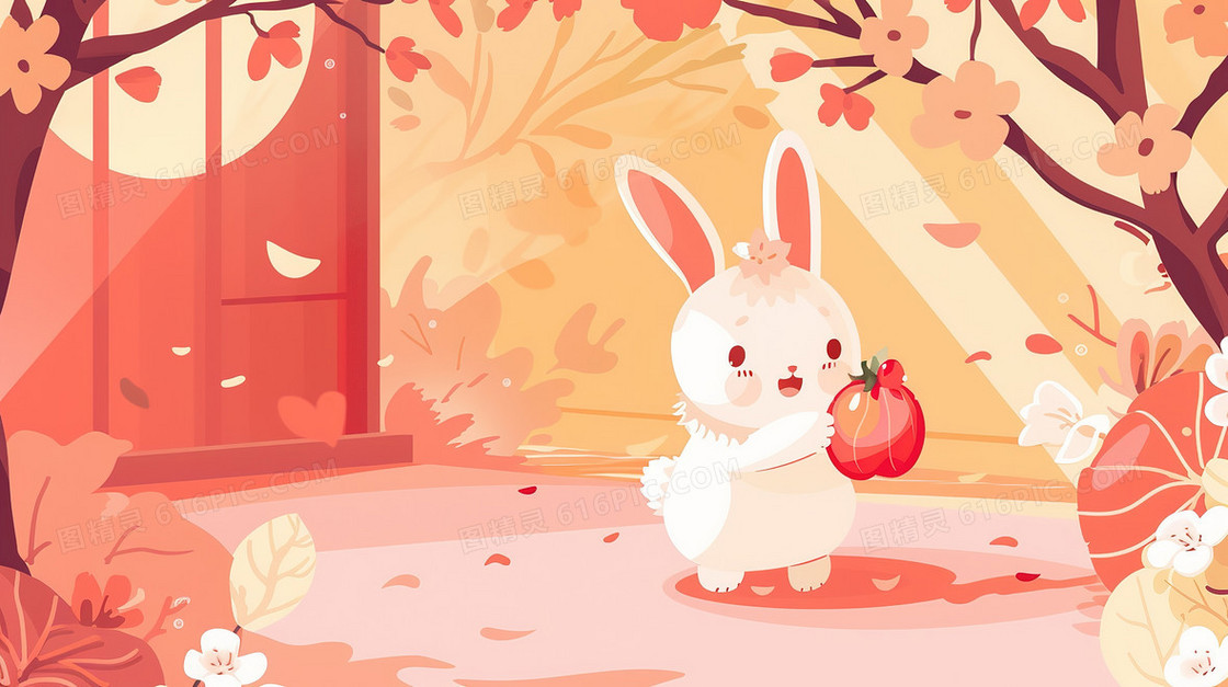 小白兔愚人节装饰插画