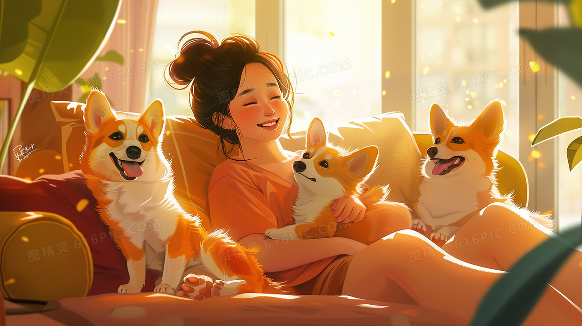 雪原上的狗子与主人插画背景图片下载_2912x1632像素JPG格式_编号1xgfe3rmz_图精灵