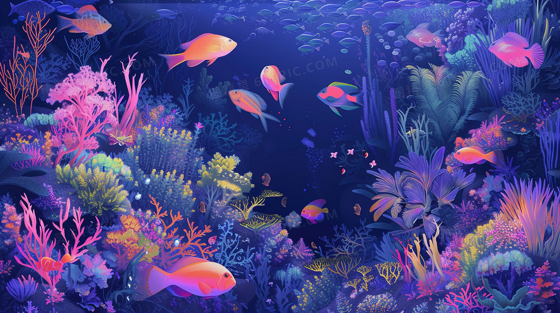 色彩缤纷的海底世界插画
