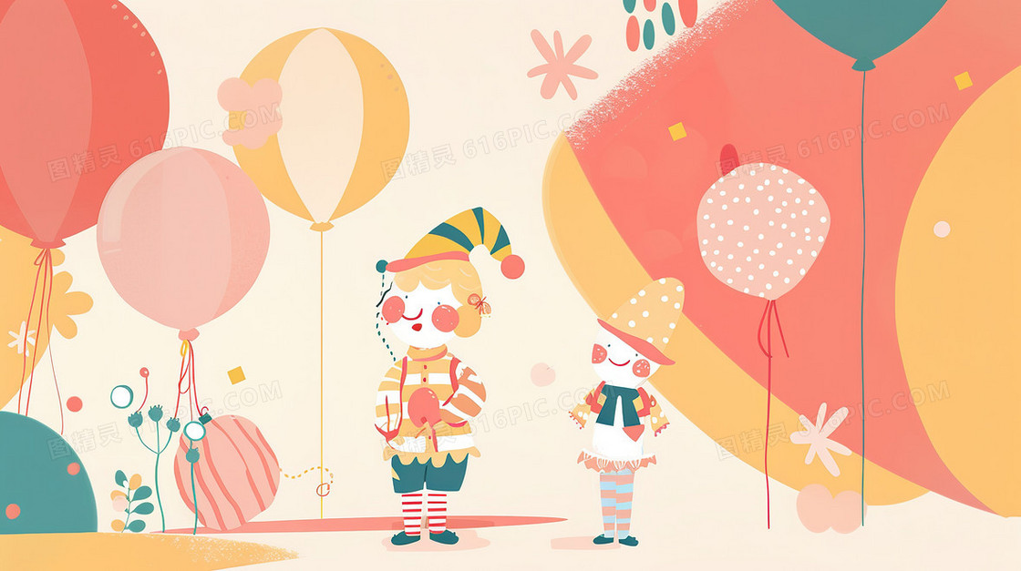 小丑与气球愚人节装饰插画