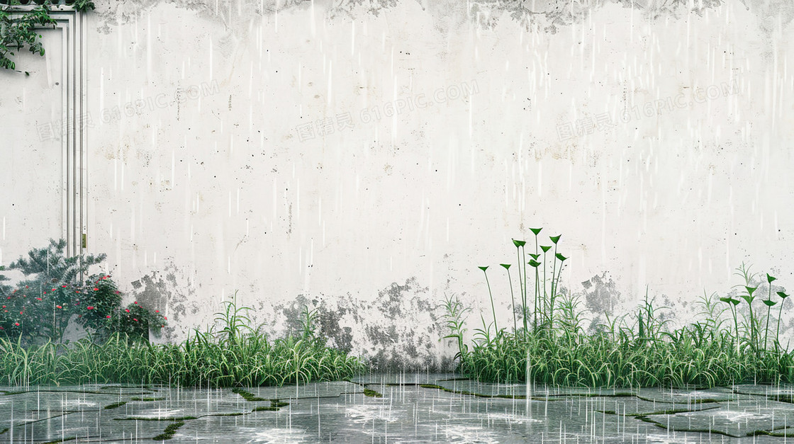 雨中的古镇一角插画