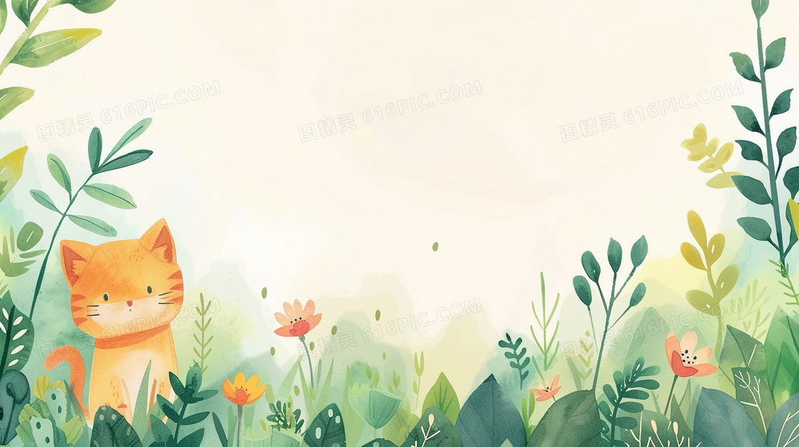 春天的花草丛插画