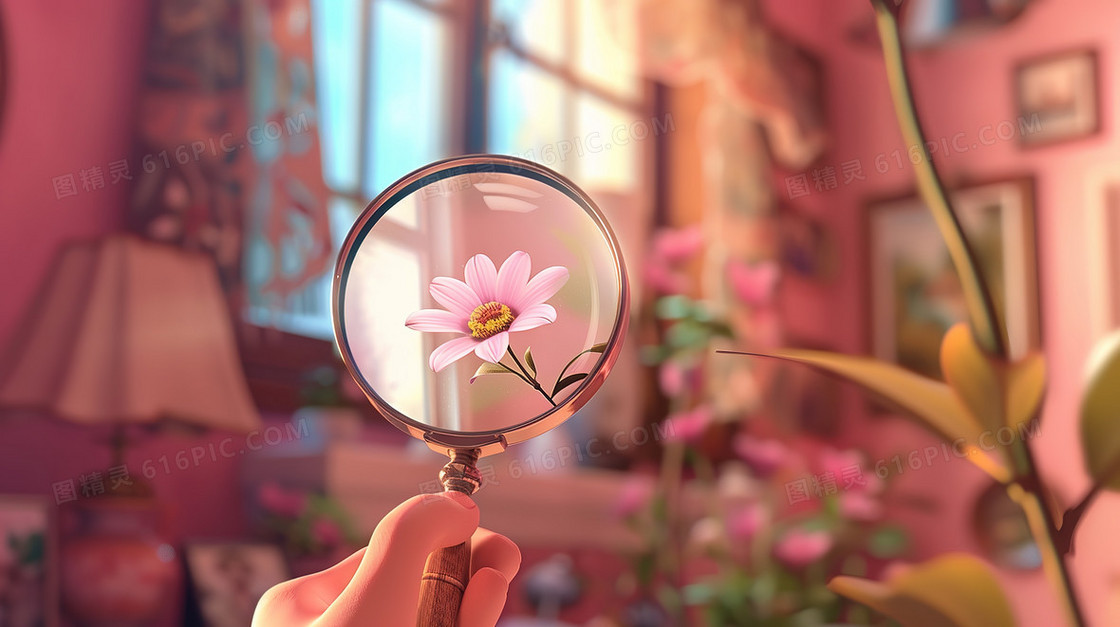 手拿放大镜查看事物的插画