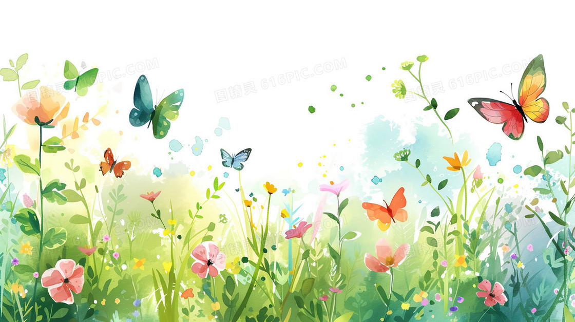 春天的花草丛插画