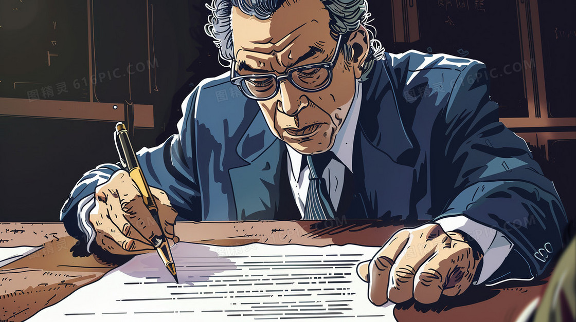 商务人员手动签写文件插画