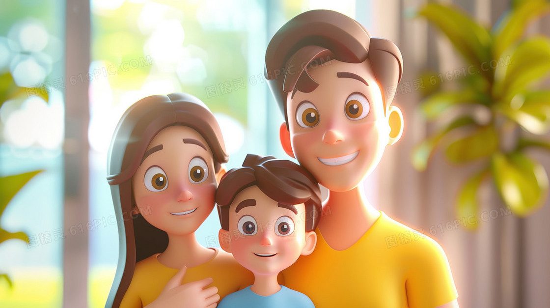 3D立体儿童节家长陪伴孩子插画