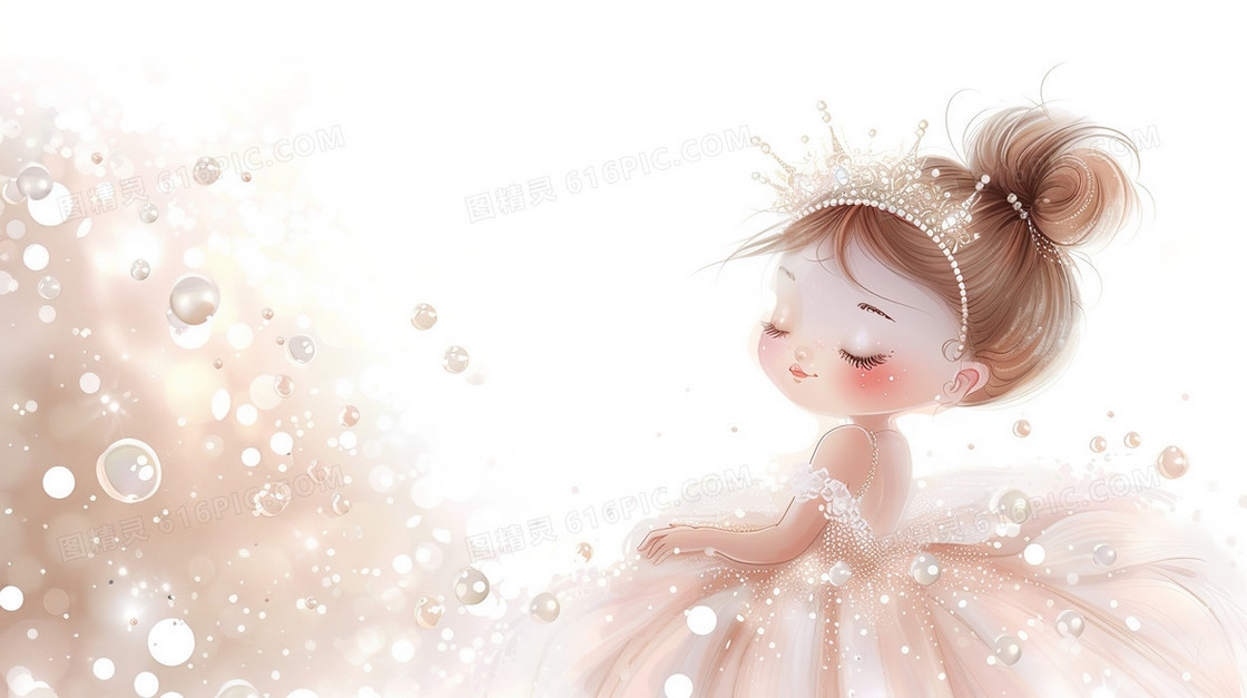 粉色卡通儿童节穿裙子的小女孩插画