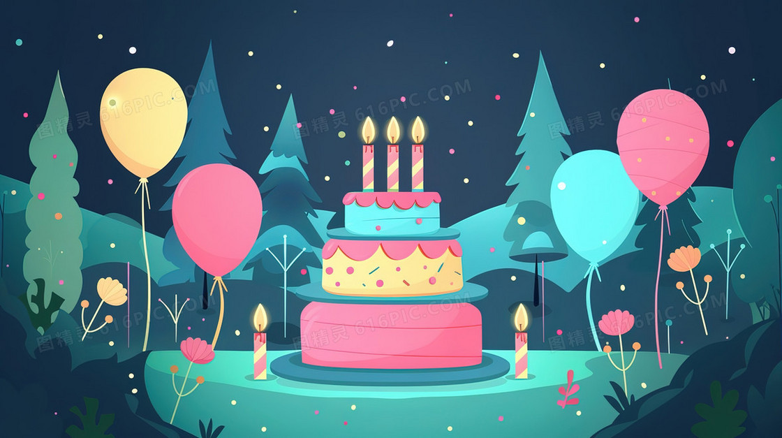 卡通儿童节生日蛋糕插画