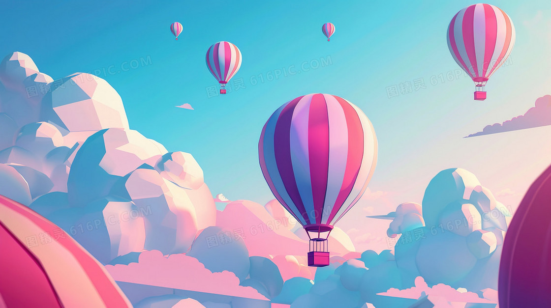 彩色儿童节梦幻热气球插画