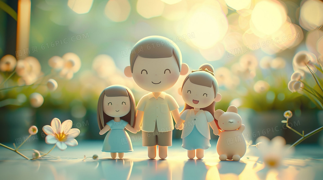 3D立体儿童节家长陪伴孩子插画