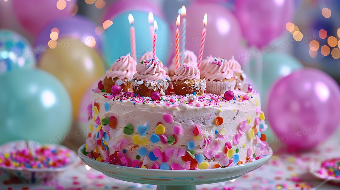 彩色3D立体儿童节生日蛋糕插画