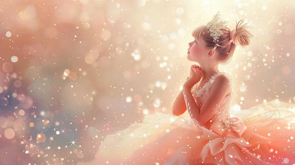 粉色卡通儿童节穿裙子的小女孩插画