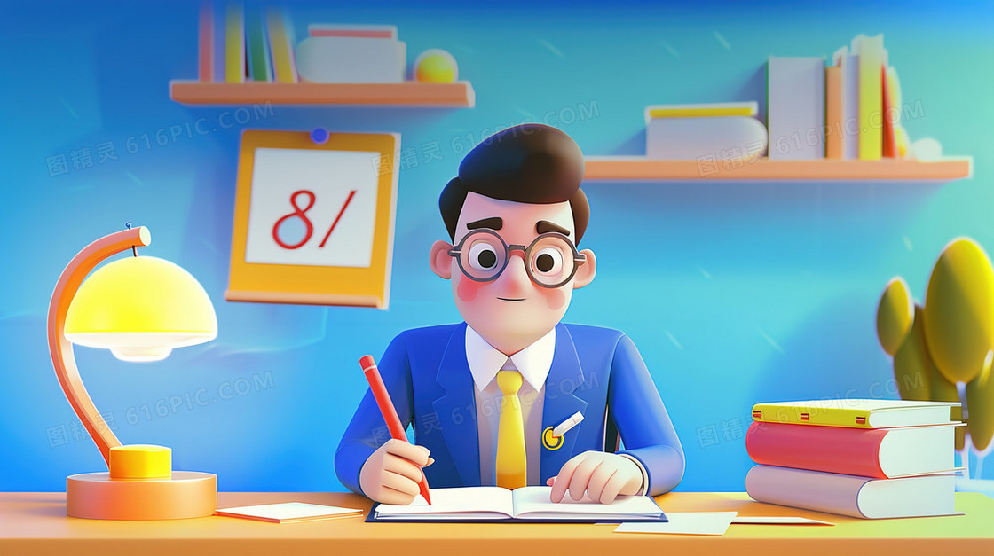 蓝色3D立体商务办公男士插画