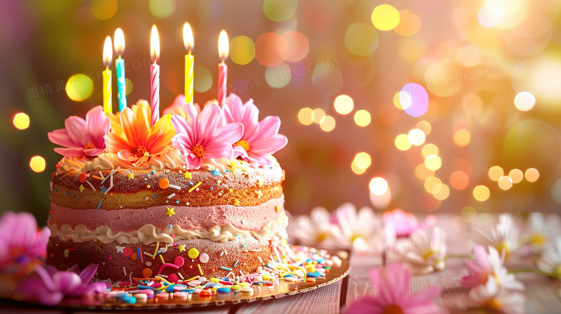 粉色3D立体儿童节生日蛋糕插画