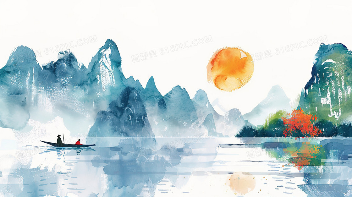 春季中国风山村风景插画