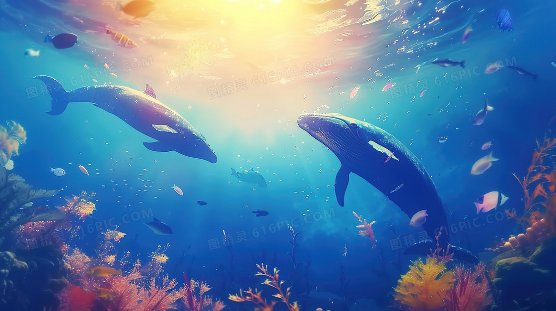 紫色漂亮的海底鲸鱼插画