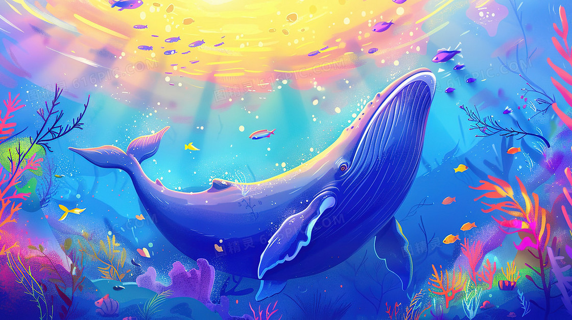 紫色漂亮的海底鲸鱼插画