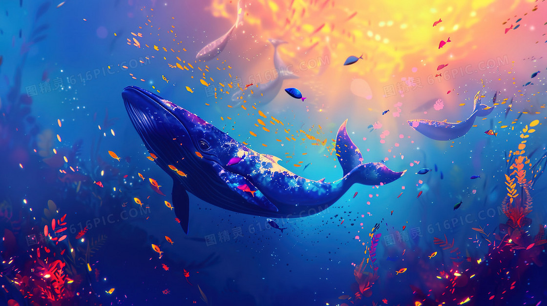 紫色漂亮的海底鲸鱼插画