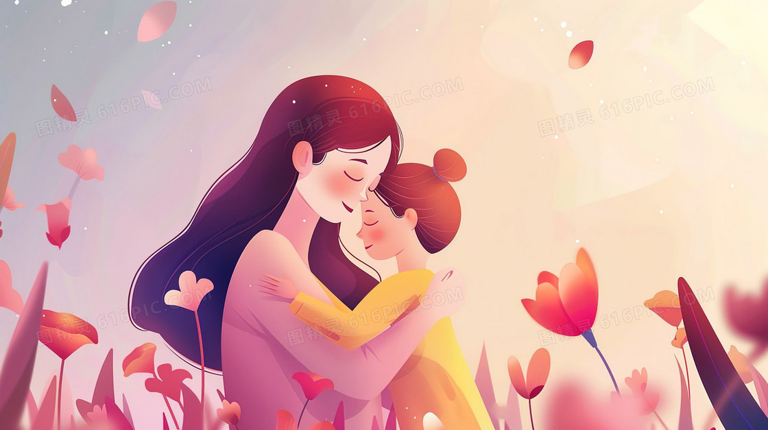 卡通母亲节母爱插画