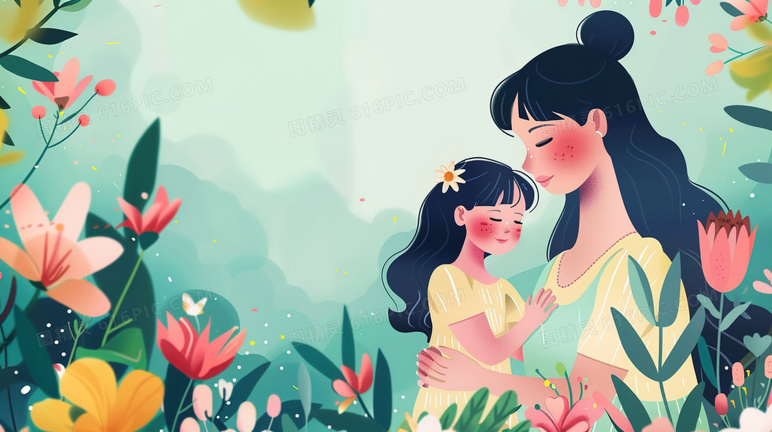 卡通母亲节母爱插画