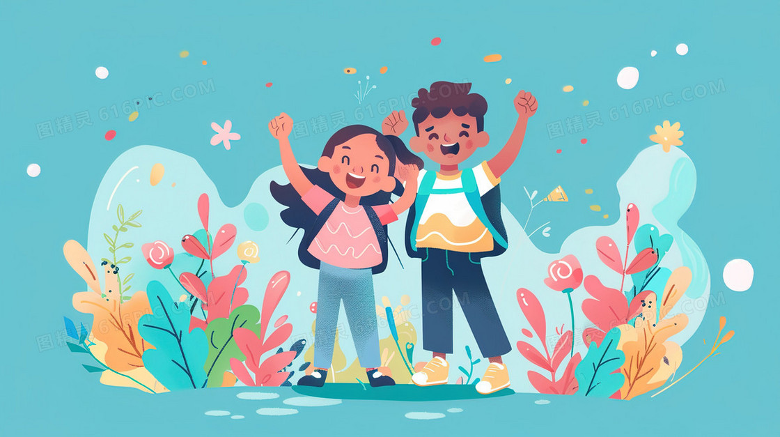 彩色卡通儿玩耍的小孩子插画