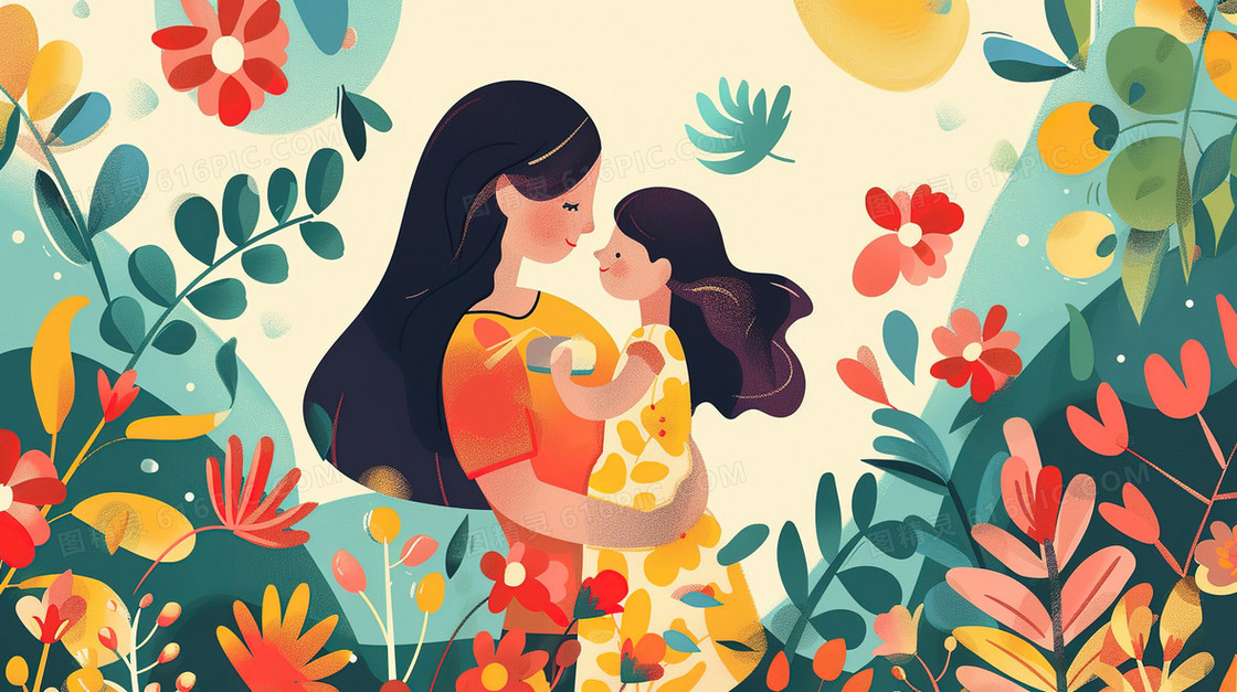 卡通母亲节母爱插画