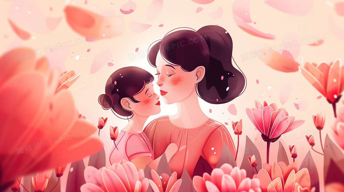 卡通母亲节母爱插画