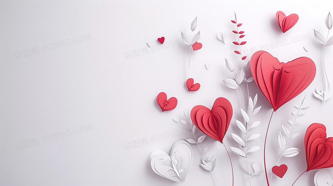 母亲节红色心形装饰剪纸风插画