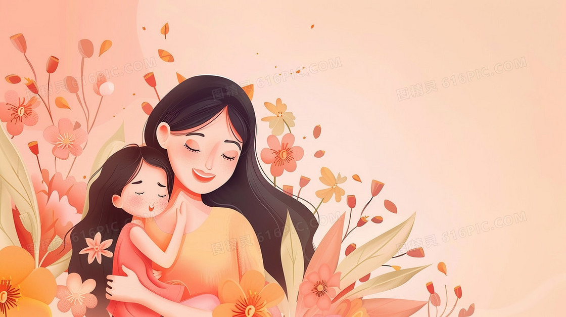 卡通母亲节母爱插画