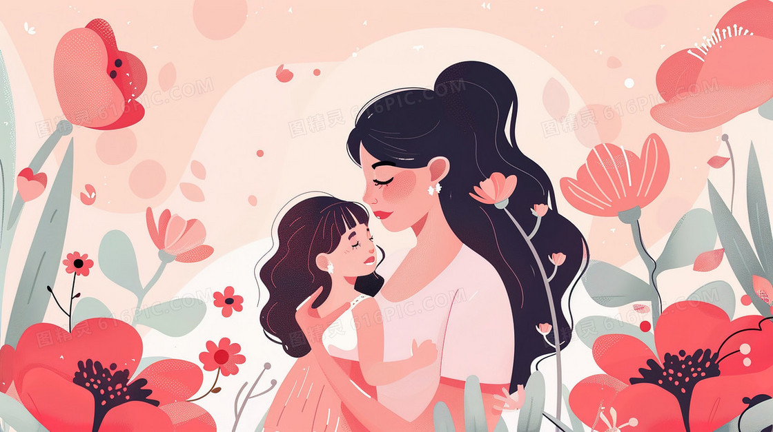 卡通母亲节母爱插画